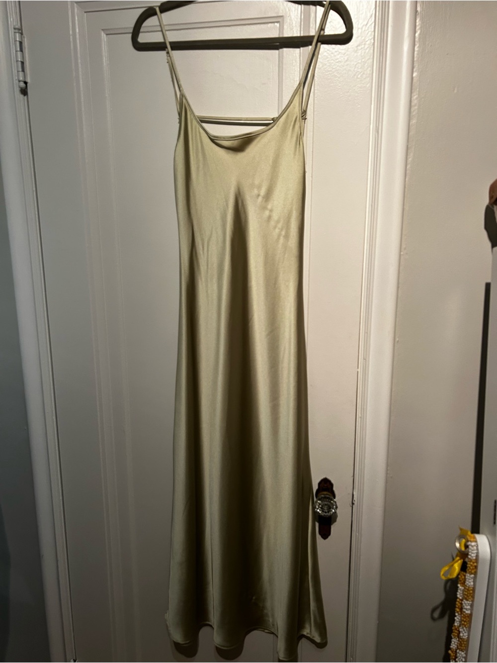 Zara Satin Slip Maxi Dress in Light Olive